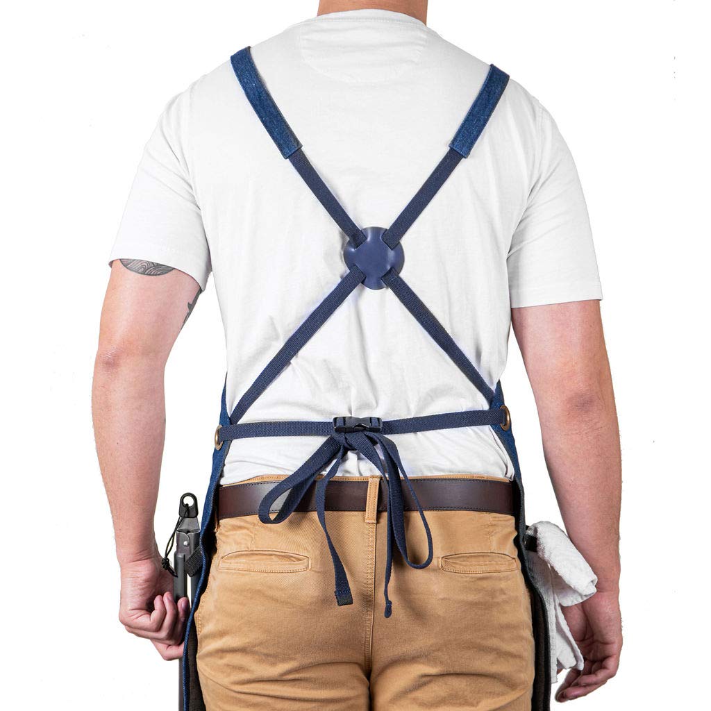 Texas Canvas Wares professionale del grado regolabile bavaglino grembiule per la cucina con 3 tasche per uomo, donna, cuoco, barbecue, griglia con il tovagliolo loop (blu, denim)