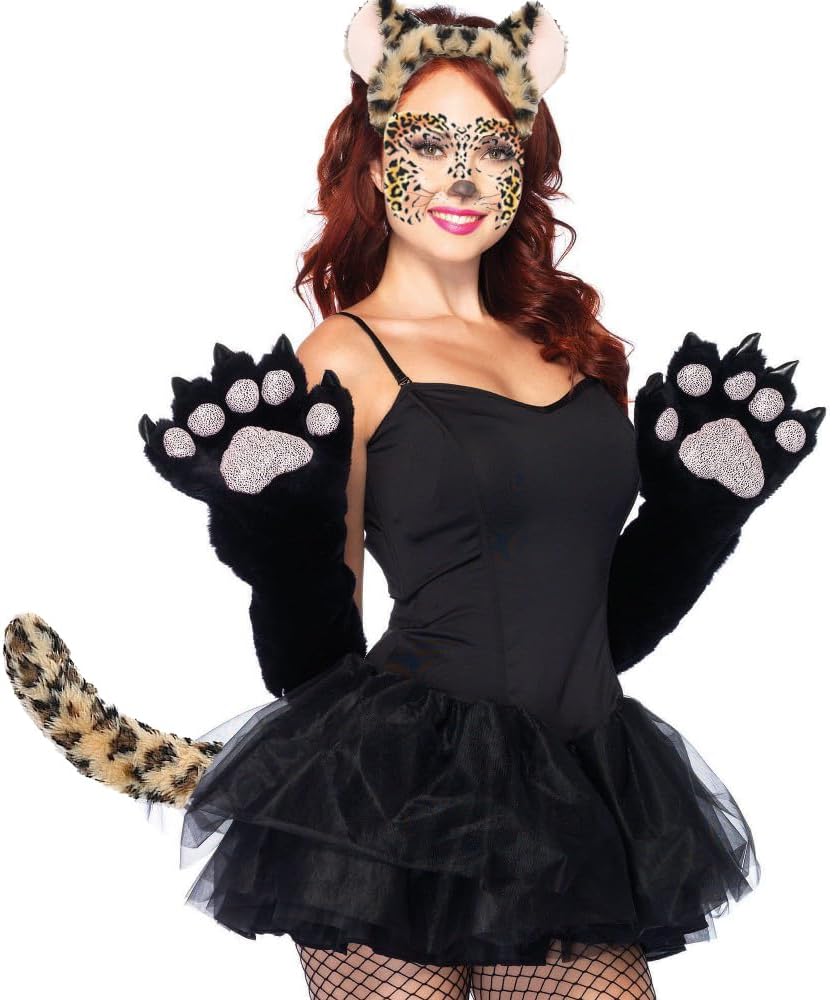 5PCS Leopard Costume Set - Cat Ears Headband, Tail and Face Stickers for Women's Halloween Cosplay - Image 4