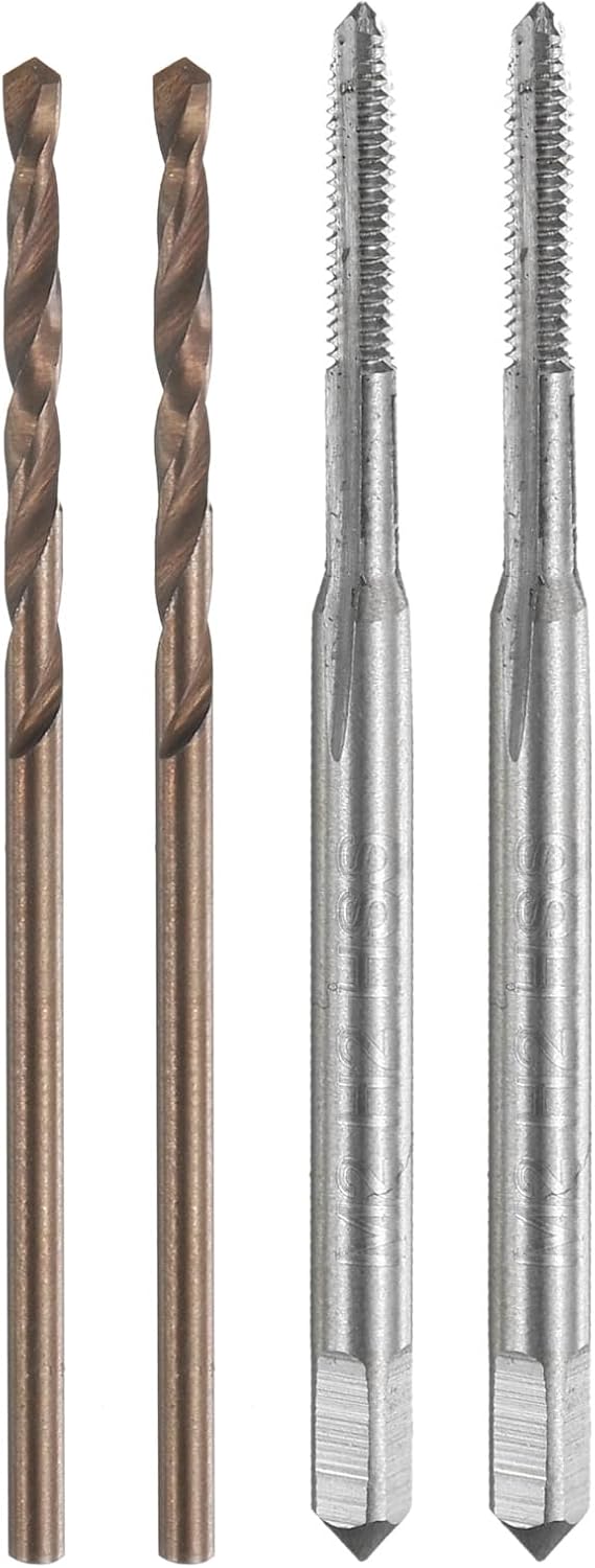 uxcell Tap and Drill Bit Set, 2pcs M2 x 0.4 Metric Straight Flute Thread Screw Taps & 2pcs 1.5mm Twist Drill Bits, Uncoated/Roasted Yellow HSS-6542/M35 HSS-CO Tapping Threading Tool
