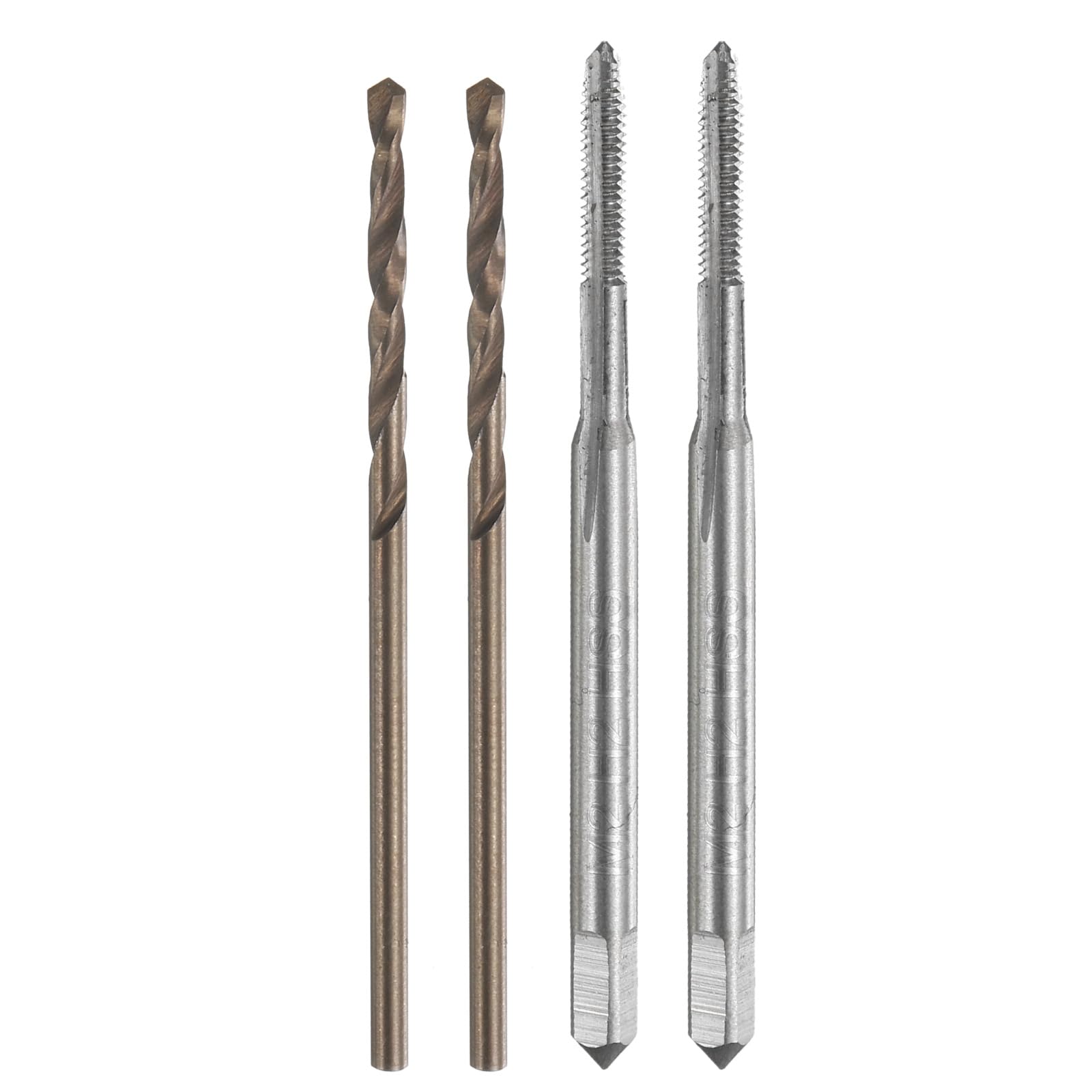 Set di maschi e punte da trapano, 2 maschi per filettatura metrica a scanalatura dritta M2 x 0,4 e 2 punte elicoidali da trapano da 1,5 mm, utensili per filettatura HSS-6542/M35 HSS-CO non rivestit