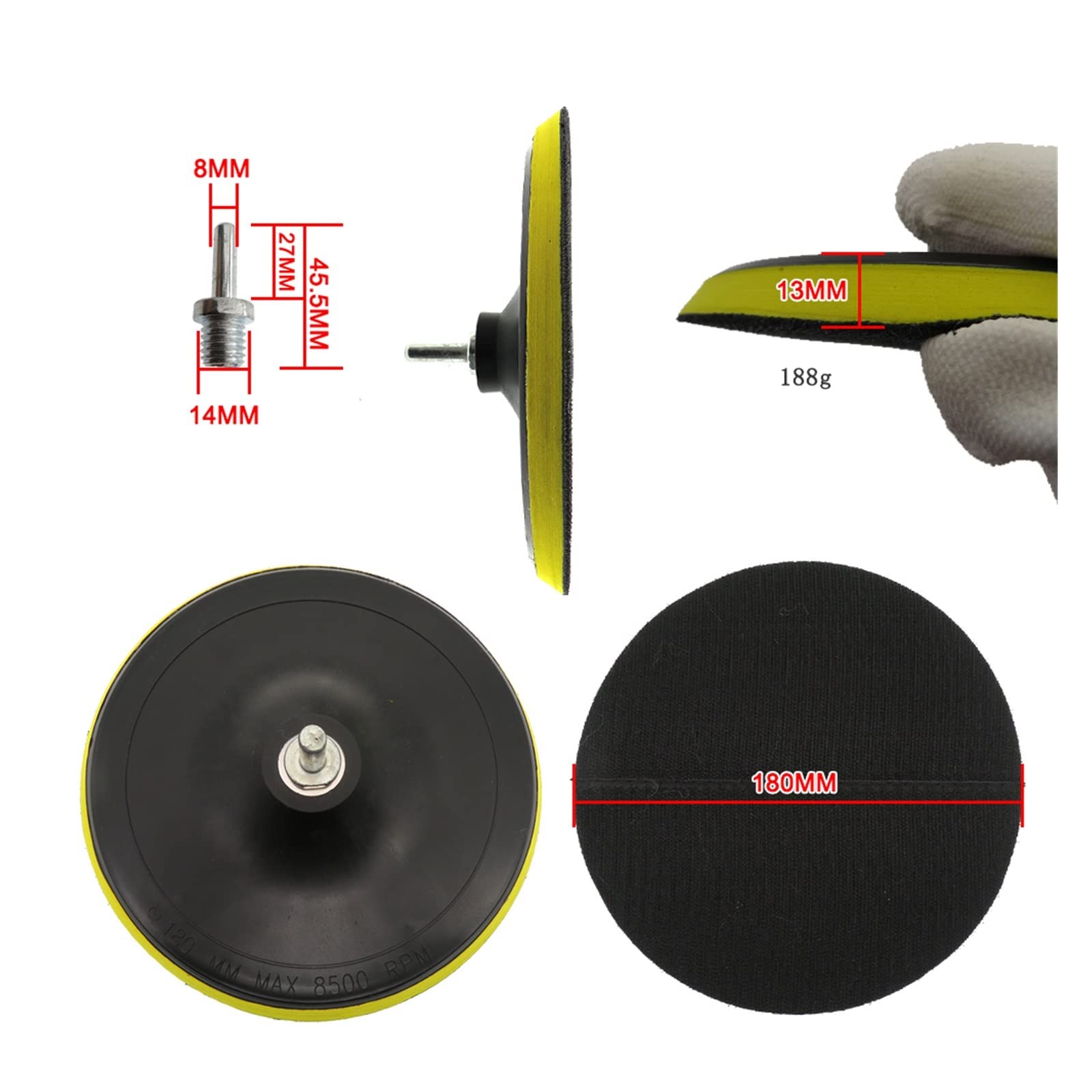Juego de almohadillas de esponja amortiguadora de 7 pulgadas, 9 Uds., Kit de almohadillas de pulido de coche de lana, encerado automático con adaptador de taladro M14 for herramientas de limp