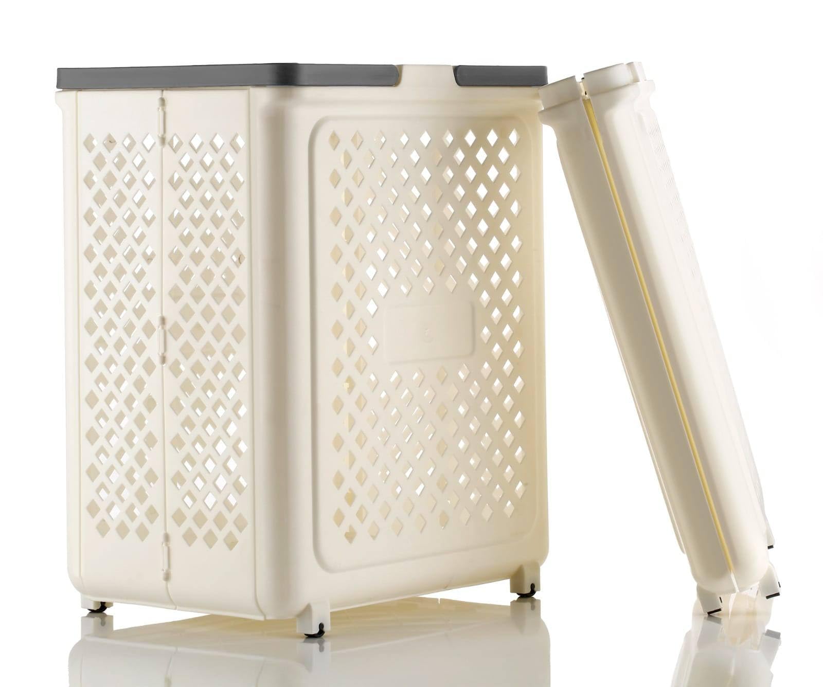 Collapsible Laundry Basket with Wheels and Handle, Plastic Foldable Laundry, 45L Versatile Portable Storage Basket for Laundry and Bathroom (WHITE)-image-21