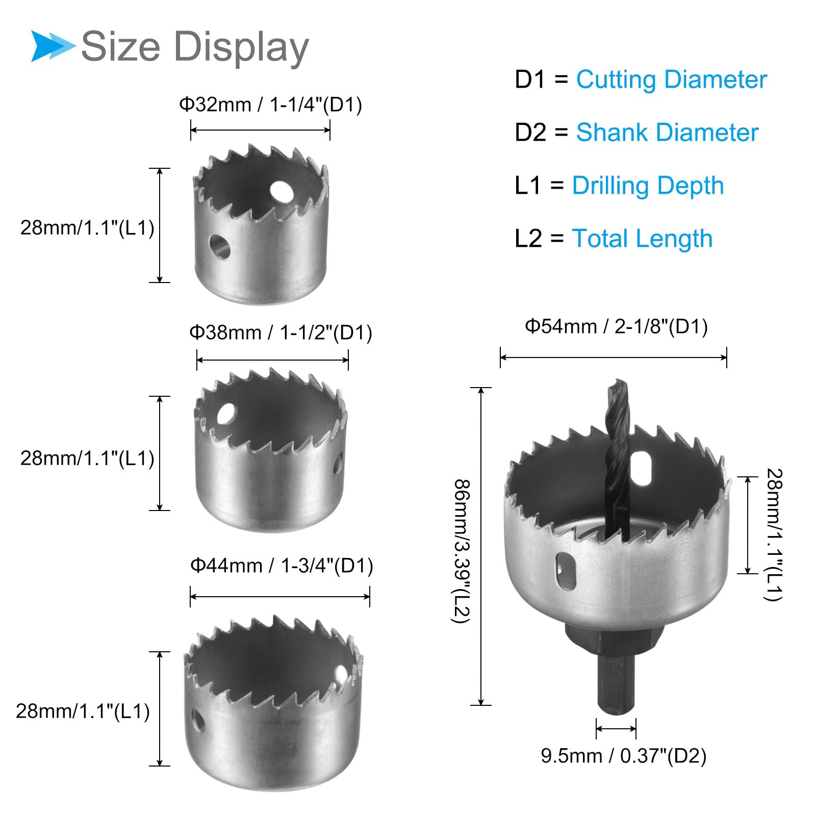 CoCud Bi-Metal Hole Saw, 32mm to 54mm Dia Hole Saw, High Speed Steel Cutter Gray - (Applications: for Wood Brass Zinc), 1-Pieces - Image 2