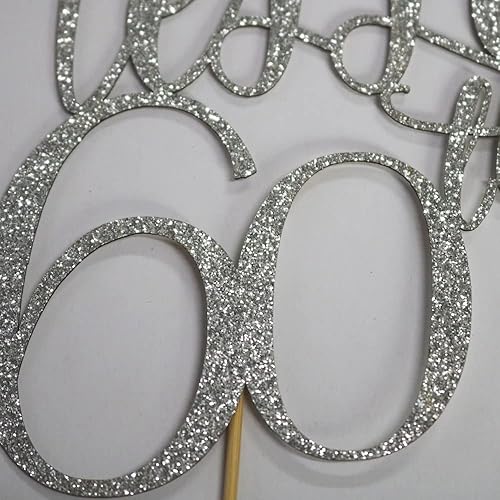 Miniatura 2 de YUINYO Hello 60th - Decoración para tartas de cumpleaños con purpurina hecha a mano con purpurina para cumpleaños 60, decoración de banderines para