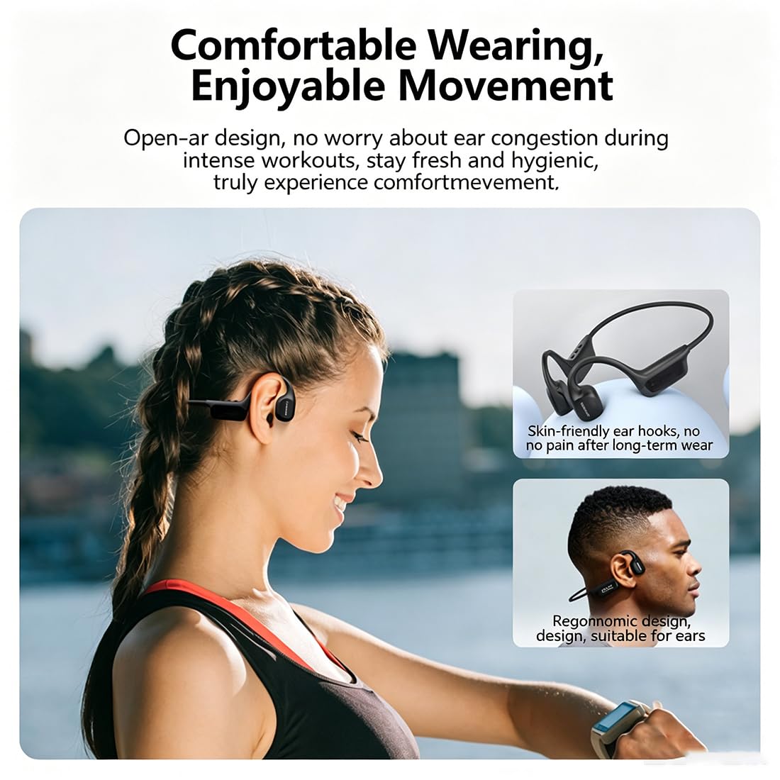 Sekoda Auriculares De Conducción Ósea, Resistentes Al Agua IPX8 (Beige)