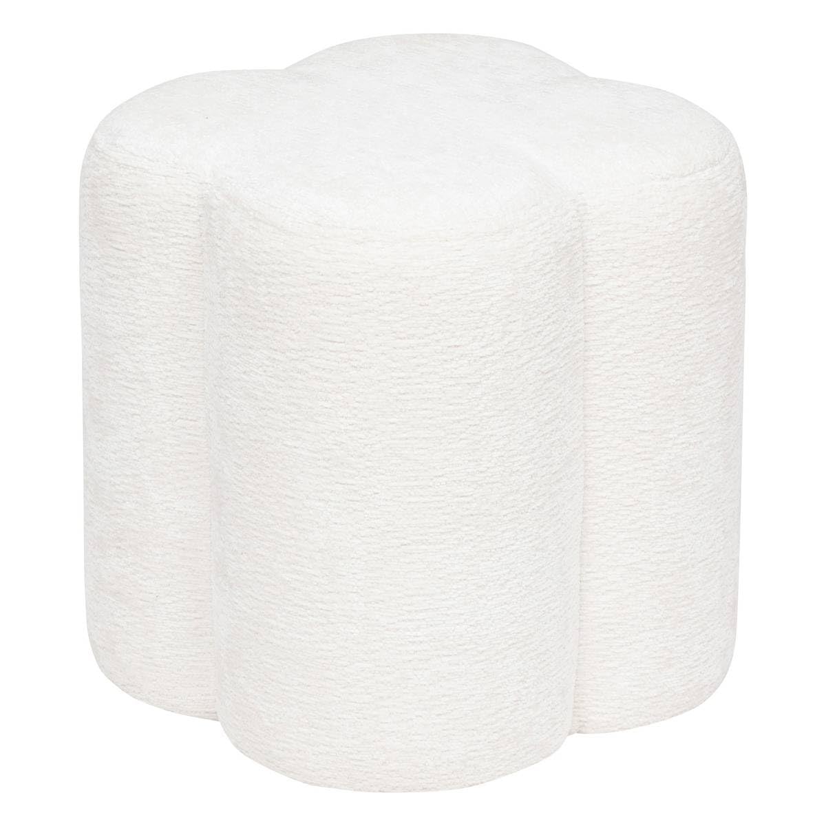 Atmosphera - Pouf d'Appoint LAVON Forme Fleur - Blanc - 35 x 35 x H 38 cm, Tissu Bouclé - pour Salon, Chambre