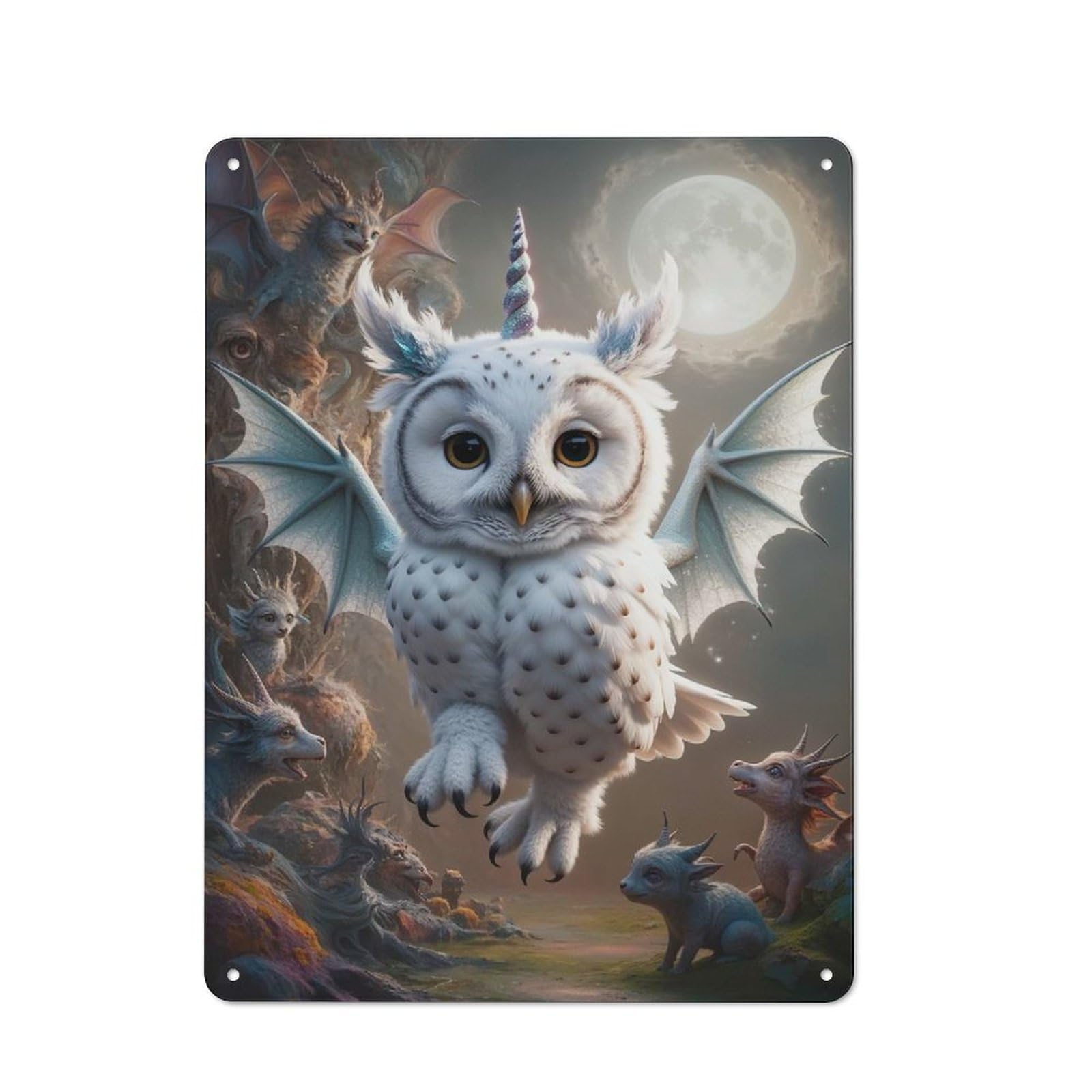 Junmoney Unicorn Dragon Owl Hybrid Tin Sign 40X30cm With For Garage Wall, Retro Decor, For Kitchen, Dining Room And Home Bar Wall Decor