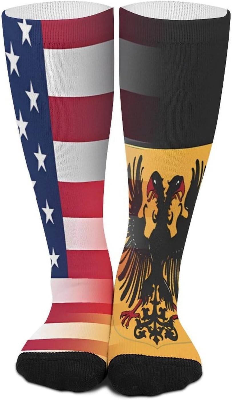 U.S. And German Flag Knee High Socks Athletic Long Stockings Sport Casual Crew Tube Sock Boot 46cm