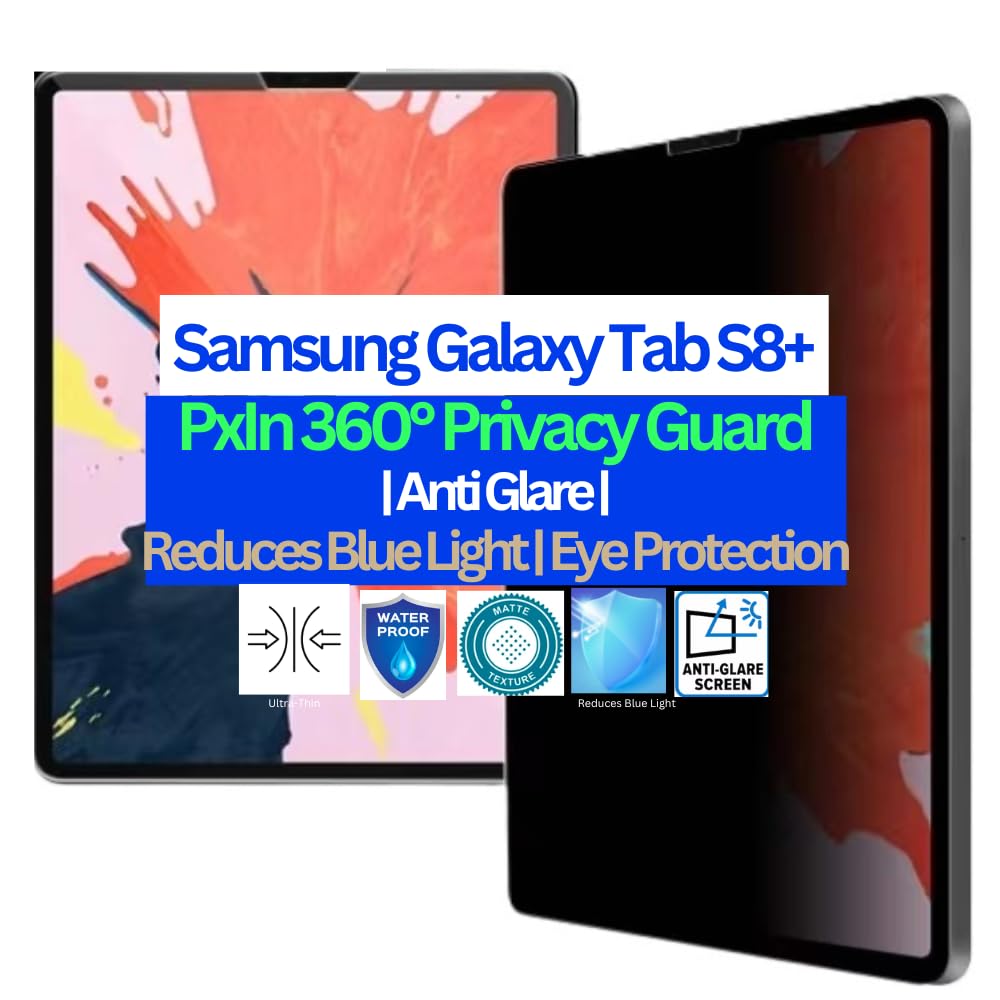 PxIn Tablet Privacy Guard compatible with Samsung Galaxy Tab S8+ | Privacy screen protector | Anti Glare | Anti Spy | Reduces blue light | Self healing from scratches | Eye Protection (B0D6LQTJD1) Amazon Price History, Amazon Price Tracker