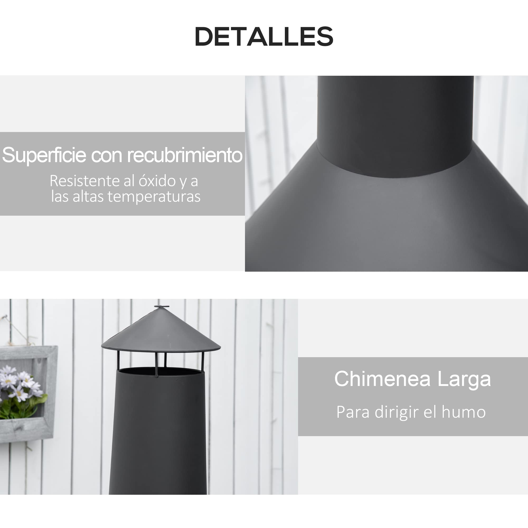 Outsunny Chimenea de exterior brasero mexicano Altura 133 cm, Diámetro 45, Metal con gran chimenea - Almacenamiento de troncos - Negro