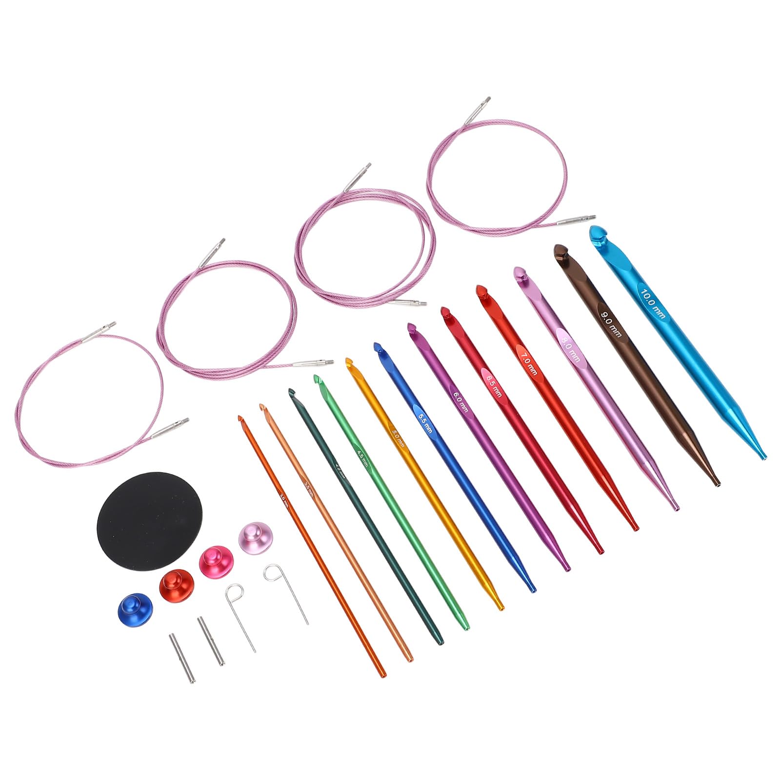 Changor Rundstricknadel-Set aus Aluminium, Austauschbares Stricknadel-Set, Farbenfrohes, Langlebiges Strickwerkzeug, Rundstricknadel-Set für Reibungsloses Stricken, Vielseitige Projekte