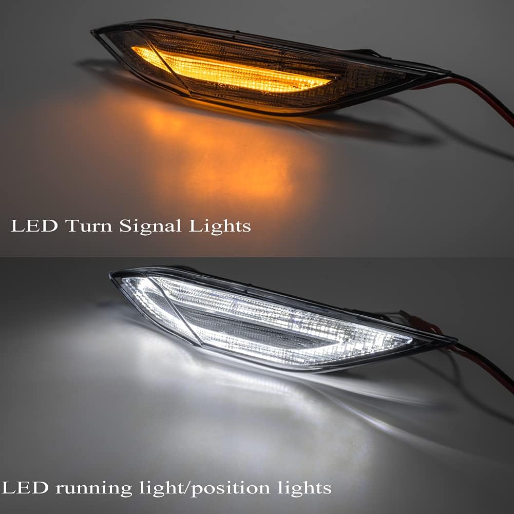 2Pcs Clear Lens LED Front Side Marker Lights for Porsche 958 Gen Cayenne 2011-2014 Amber LED Turn Signal Light White LED Running Light/Position Lights