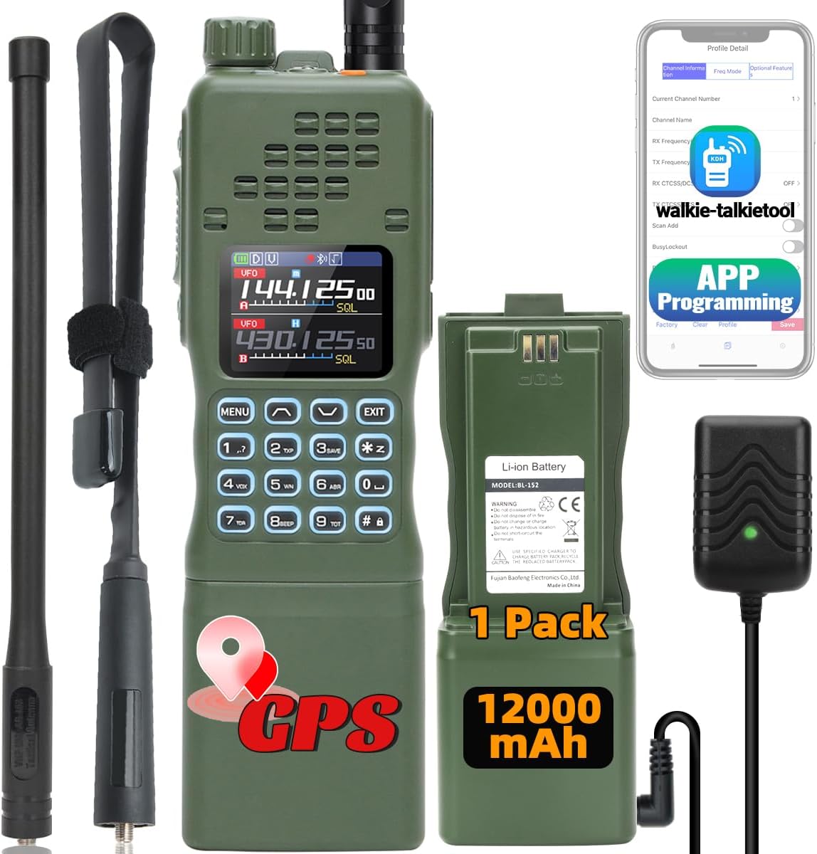 BAOFENG Radio AR-152 PRO Ham Radio Handheld 10W Rechargeable Walkie Talkies Long Range Two Way Radio NOAA Weather Radio GPS,APP Programming Copy Frequency USB Charging Battery Survival Tactical Gear