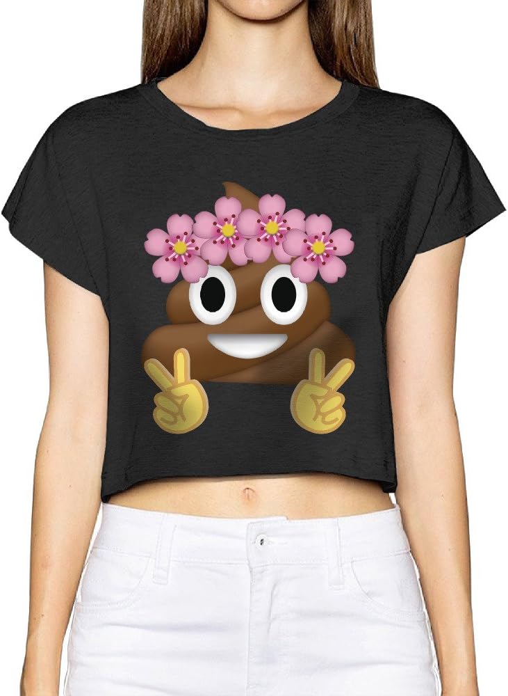 Poop Emoji Floral Crown Women's Girls Crop Top Fashion Tank Tops Summer T Shirt Black Small