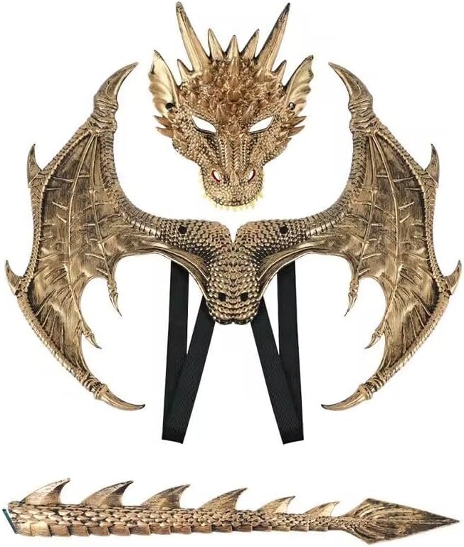 Himine Dragon Wings Props Cosplay Wing With Tail Mask Gold