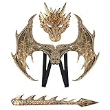 Himine Dragon Wings Props Cosplay Wing With Tail Mask (Gold)