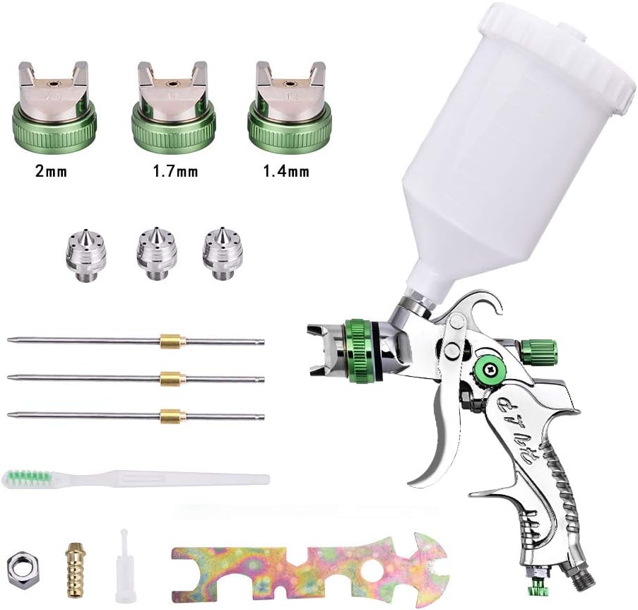 HVLP Gravity Feed Air Spray Gun Paint Spray Gun Kit with 600cc Cup 3 Nozzles 1.4/1.7/2mm Nozzle Size Touch Up Painter Tools DiyArts