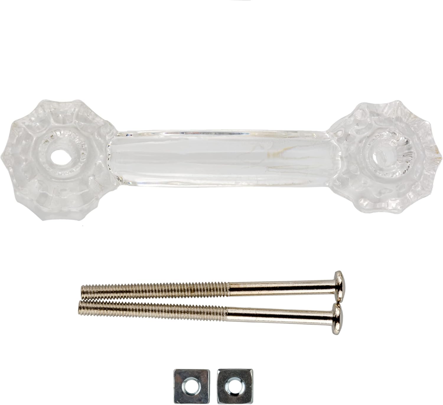 Decagonal Fluted Clear Glass Drawer Pull | Centers: 3" | Bridge Handle for Antique Cabinet Door, Dresser Drawer, Desk | Reproduction Furniture Hardware | GP1-GC