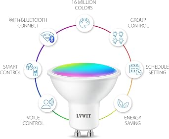 LVWIT GU10 Smart Bulbs,Alexa Light Bulb,RGB Colour WiFi Smart Light Bulbs,5W 350Lm,Dimmable Color Changing Light,Smart Home Life,Compatible with Alexa,Echo,Google Assistant(Pack of 2) [Energy Class G]