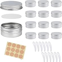 Pack of 12 50 ml Aluminium Empty Containers with Screw Lid Travel Portable Small Metal Tin with 2 Pieces Round Stickers for Lip Balm Lotion Cream Cosmetics, silver