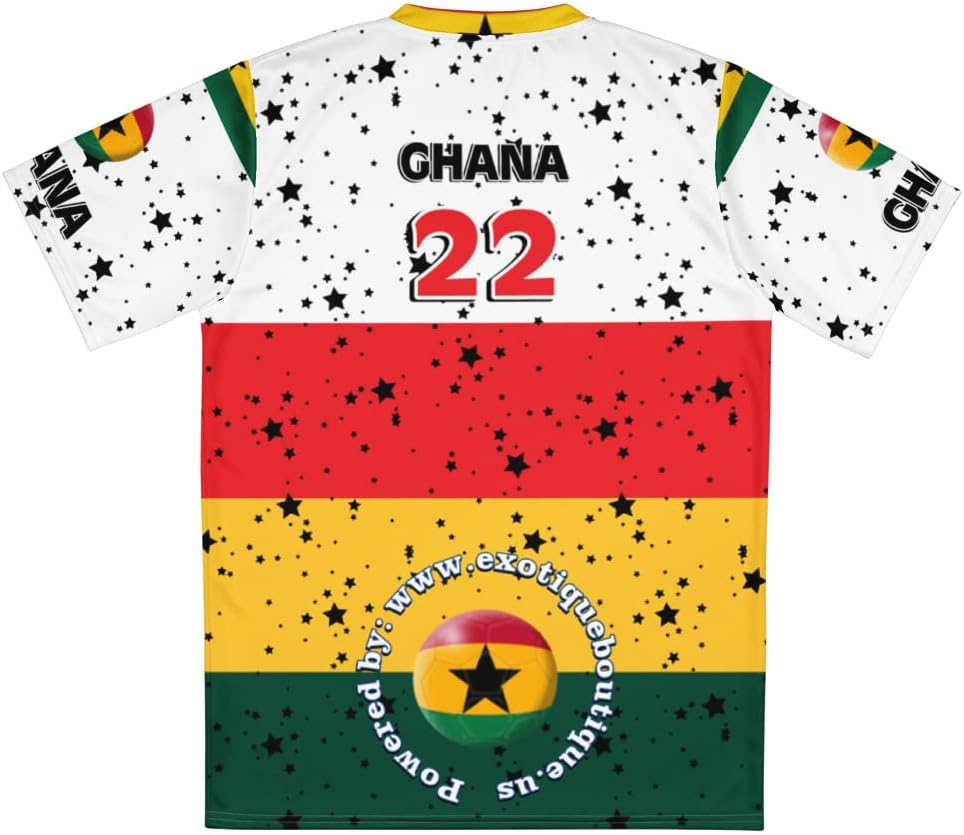 Recycled Unisex Sports Jersey, kr8vsosllc, Ghana Soccer Team Paraphernalia, Ghana Patriotic Jersey with Stars