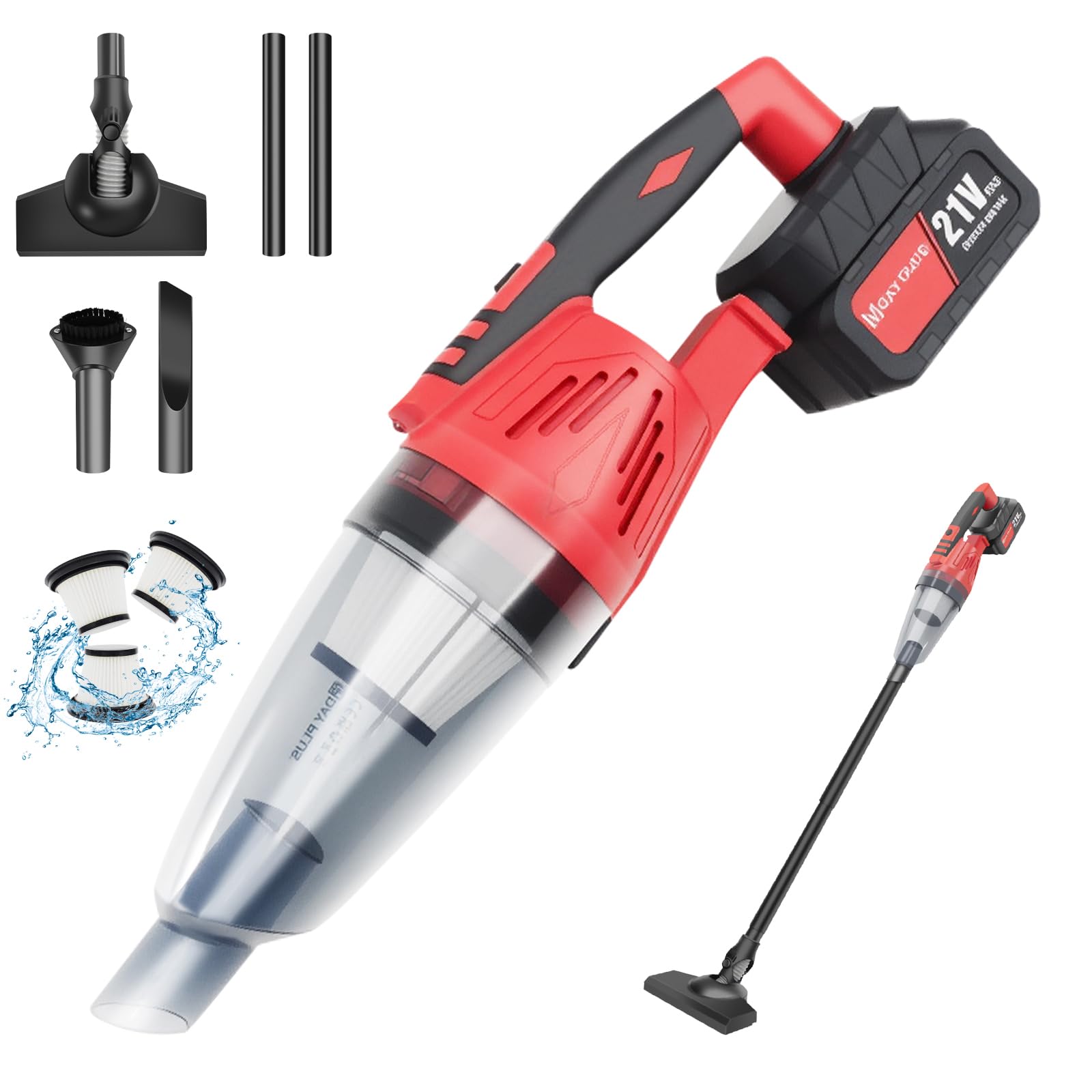DayPlus Aspiradora de mano inalámbrica 2 en 1 con 3 filtros, 5500 Pa Suction, 1 batería de 2200 mAh, aspiradora de coche de alto rendimiento, depósito de polvo de 0,6 L
