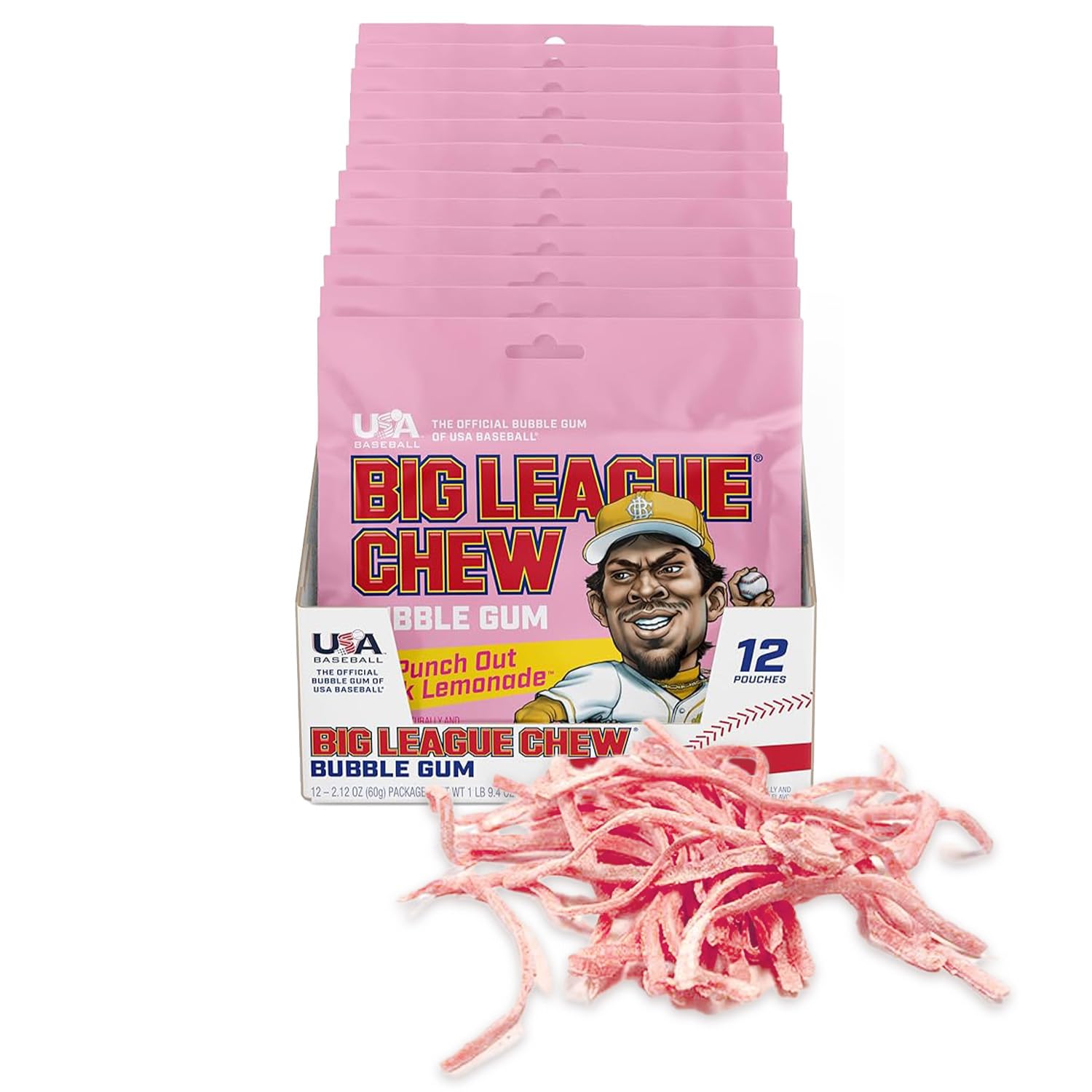 Amazon.com : New! Big League Chew Punch Out Pink Lemonade Bubble Gum -  Sweet and Tart Flavor Burst | Ideal for Baseball Games, Teams, Concessions,  Parties, and More