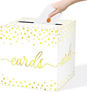 QISOLIY White Card Box for Party with Gold Foil Dots, 8.7" Gift Card Holder and Money Box for Wedding, Baby Shower, Birthday, Graduation, Retirement, Anniversary Decorations