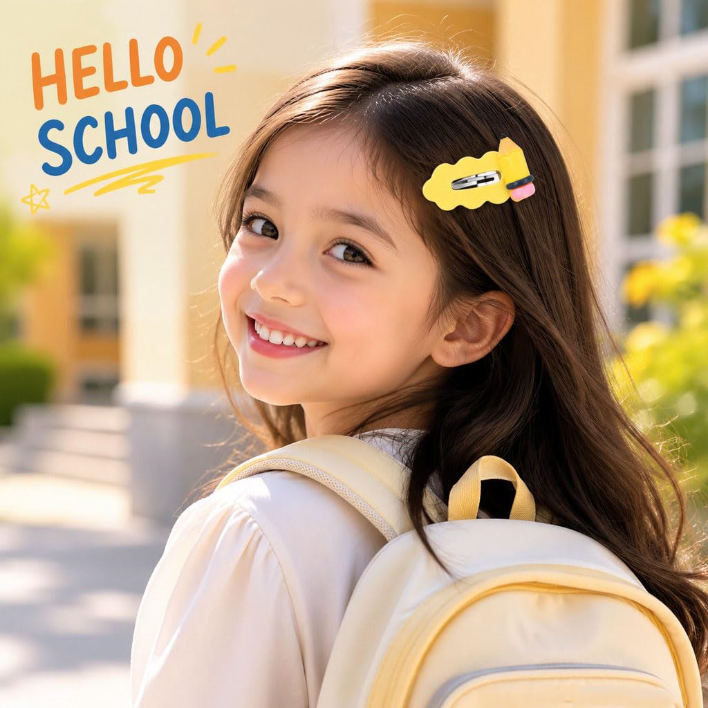6PCS Back to School Hair Clips for Baby Little Girls Mini 3D Pencil Metal Snap Hairpins Y2K Non-slip Hair Barrettes Cute Handmade First Day of School Hair Accessories for kindergarten Party Hair Decor image 5