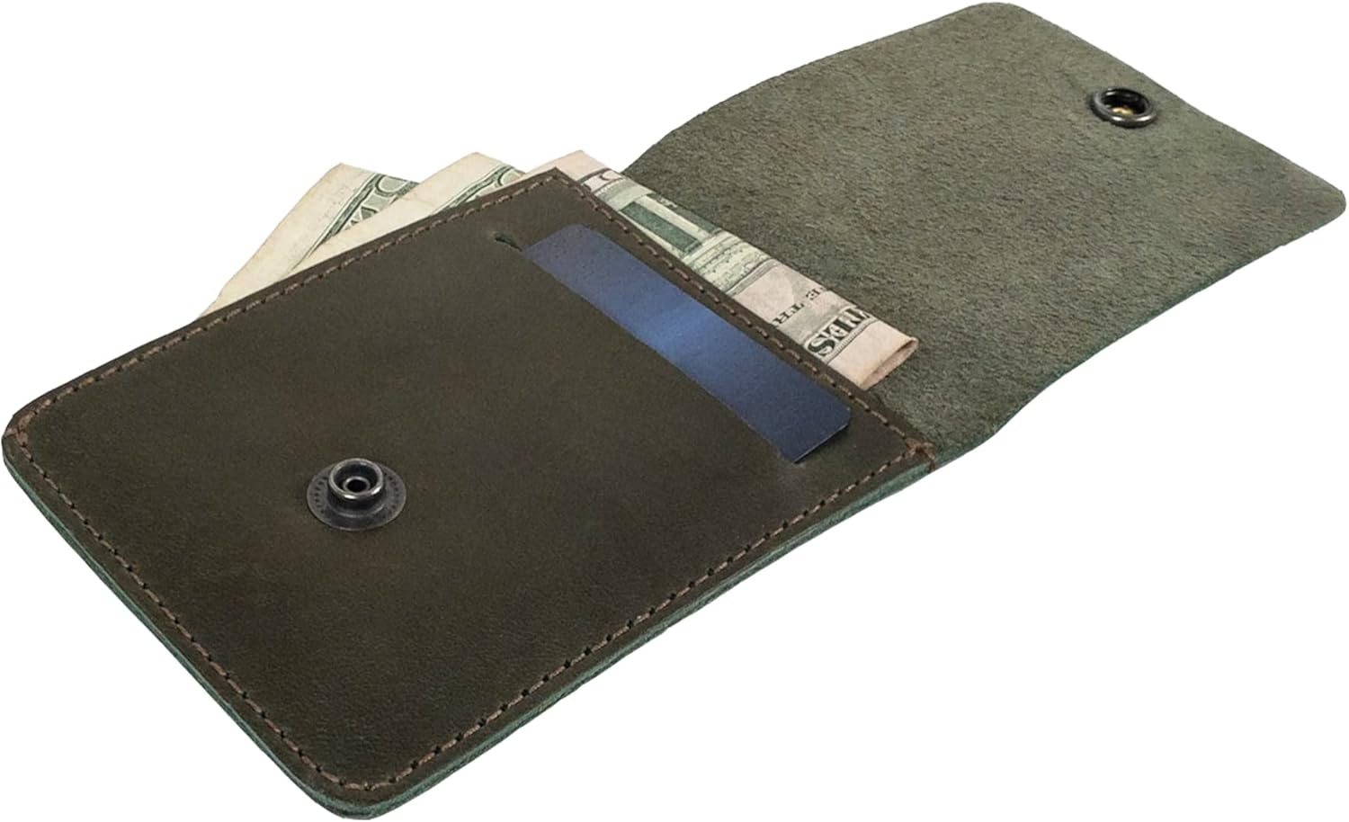 Hide & Drink, Vertical Front Pocket Wallet with Card Slot, Compact Storage for Bills, Card Holder, Full Grain Leather, Handmade, Dark Jade