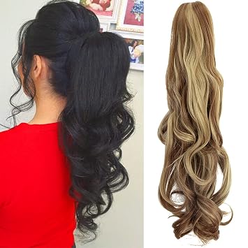 OMGREAT Ponytail Extension 18" Long Curly Claw Ponytail Hair Extension One Piece Clip in on Ponytail Synthetic Hairpieces Curly Ash Blonde Mix Ginger
