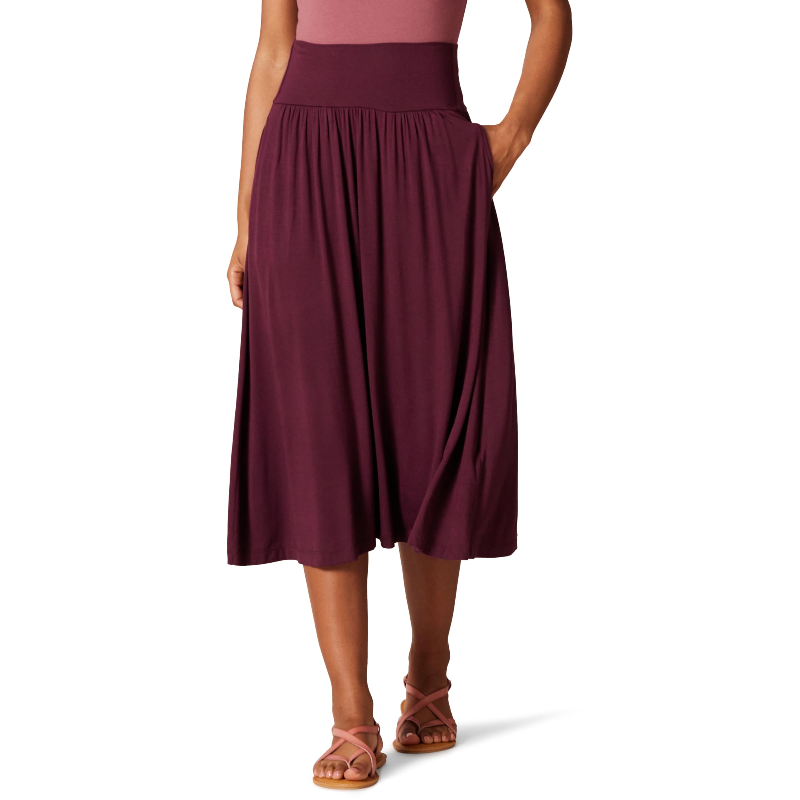 Amazon Essentials Damen Midirock aus Jersey zum Hineinschlüpfen, 66,0cm Länge, Burgunderrot, S