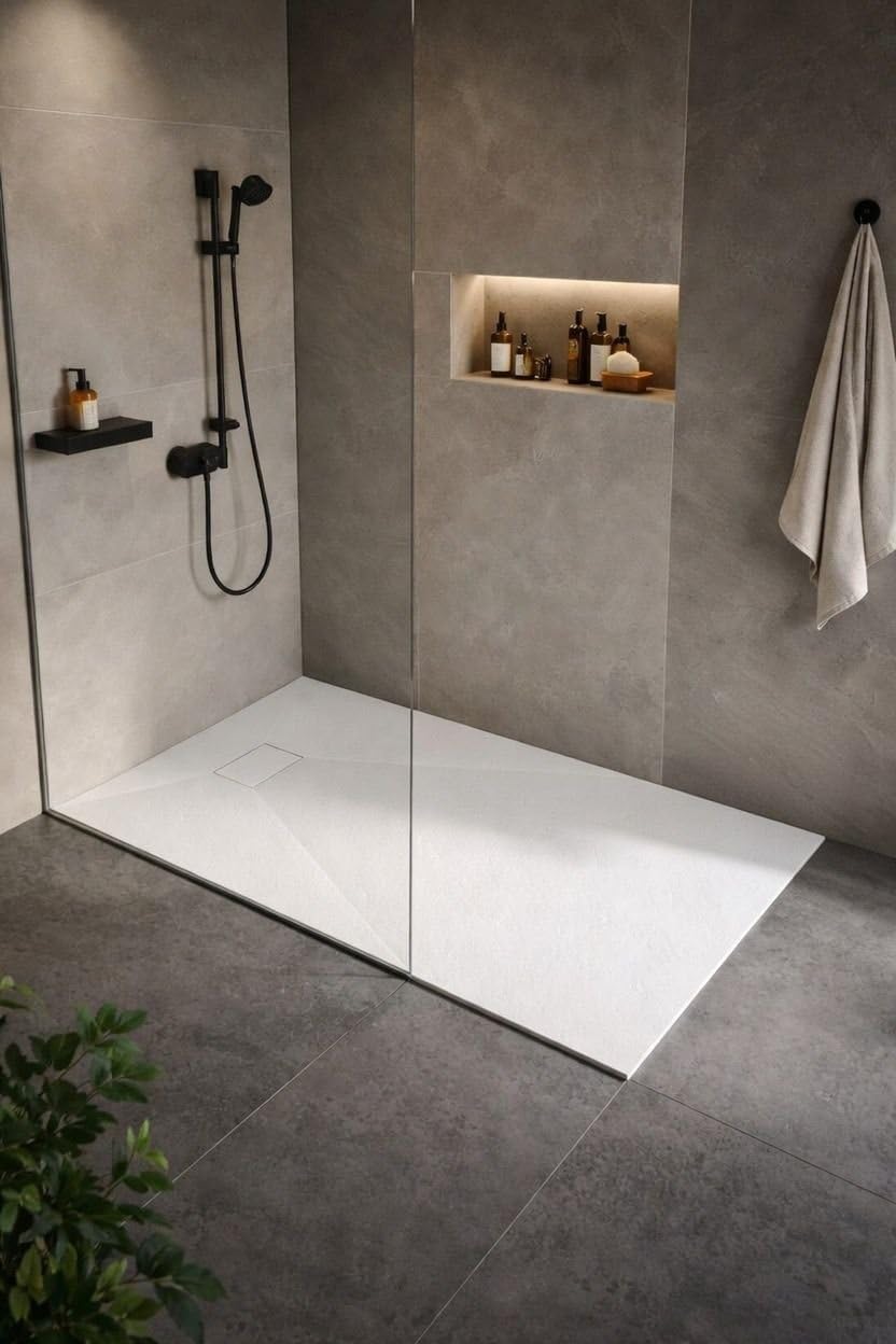 Piatto doccia in resina 70x160 cm SMC effetto pietra colore bianco CUBA