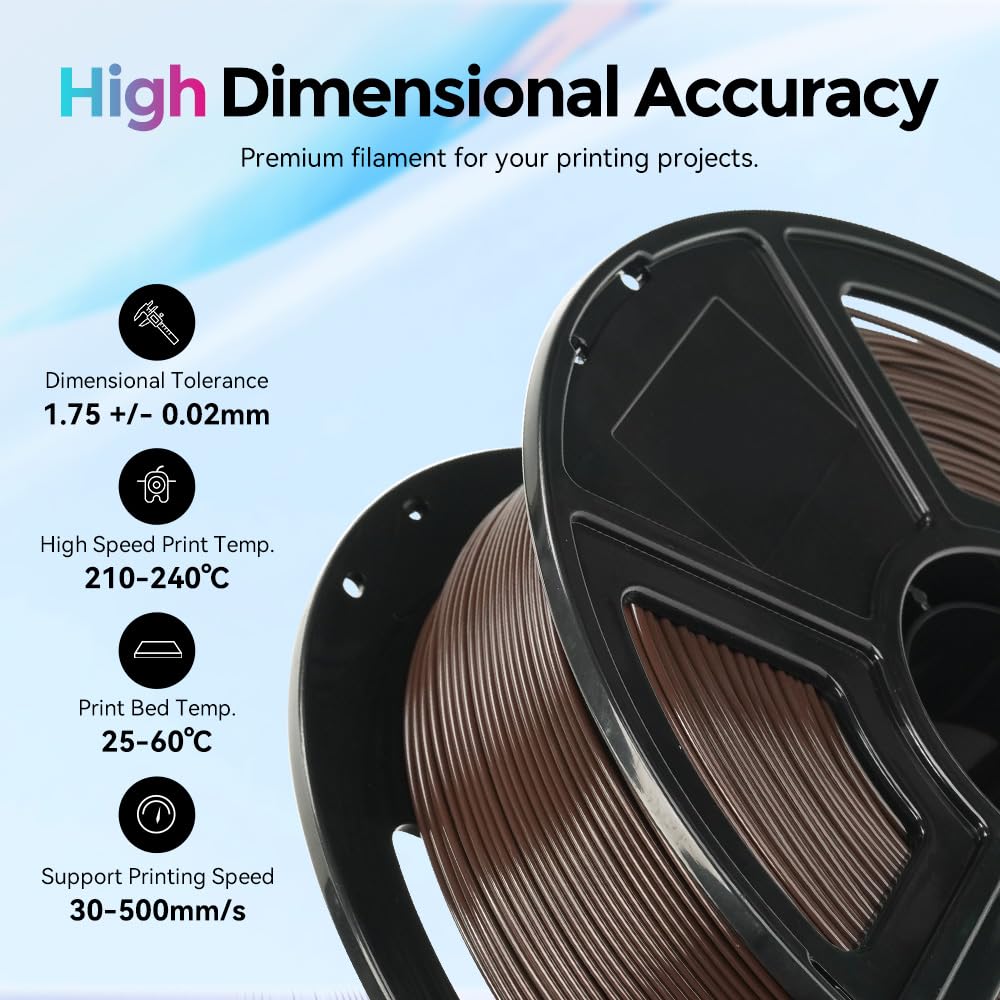 FLASHFORGE Filamento PLA ad alta velocità 1,75 mm, stampa fino a 8 volte più veloce, 500mm/s Filamento per stampante 3D ad alta stampa, filamento PLA rapido con alta qualità di stampa(Chocolate Brown)