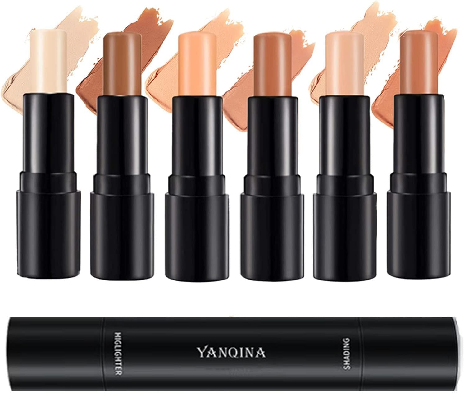 Contour Stick Makeup, 6 Colors Concealer Highlighter Stick, 2 in 1 Double-Headed Cream Bronzer Contour Stick, Waterproof Professional Face Contour Makeup