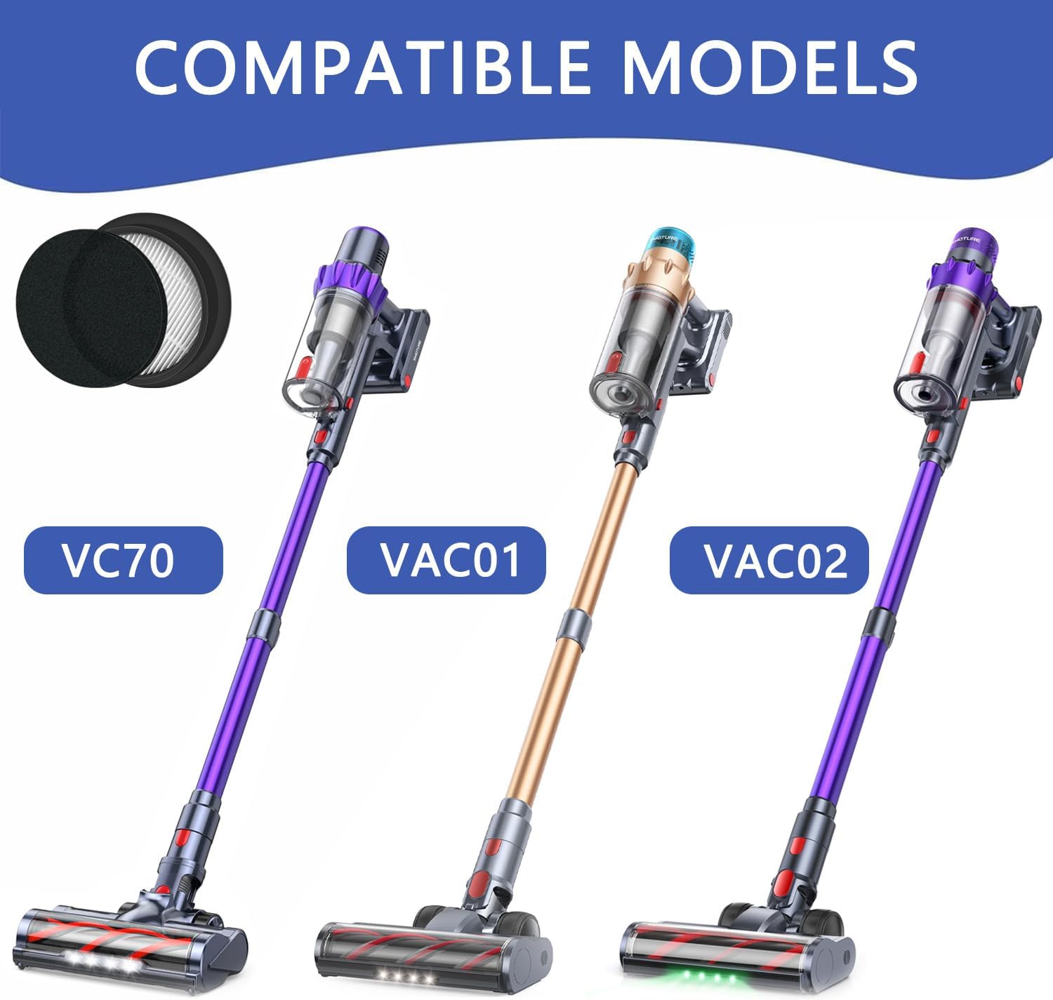 Vacuum Cleaner Filter Replacement Compatible with SMOTURE VAC01/VAC02/VC70 Cordless Vacuum Cleaner&ozeeco EC01 Vacuum Cleaner Filter-4Pack