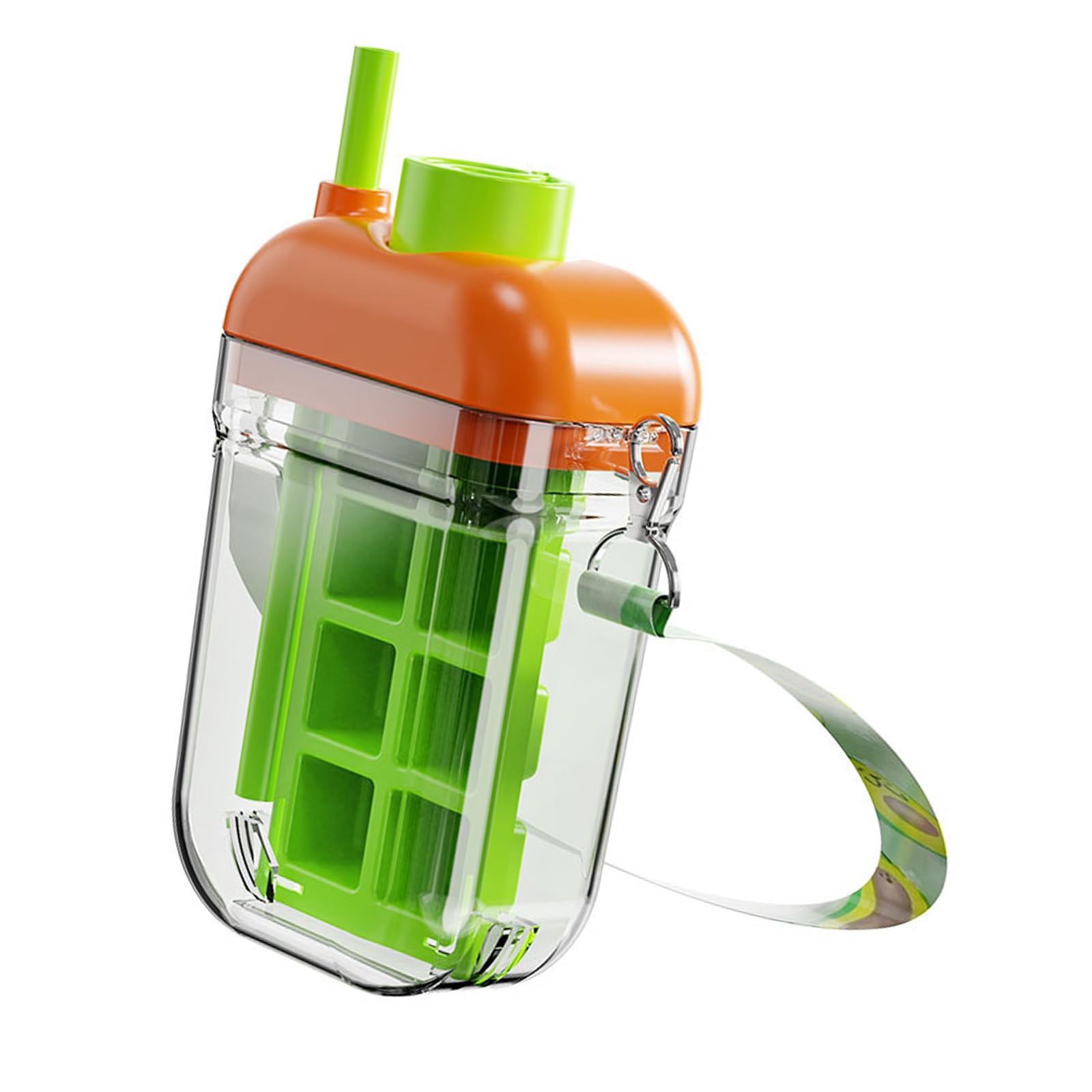 Kalttoy Ice Block Tray Bottle with Rotating Ice Release Function and Double Drinking Mode for Sports Hiking Travel Household Water Cup