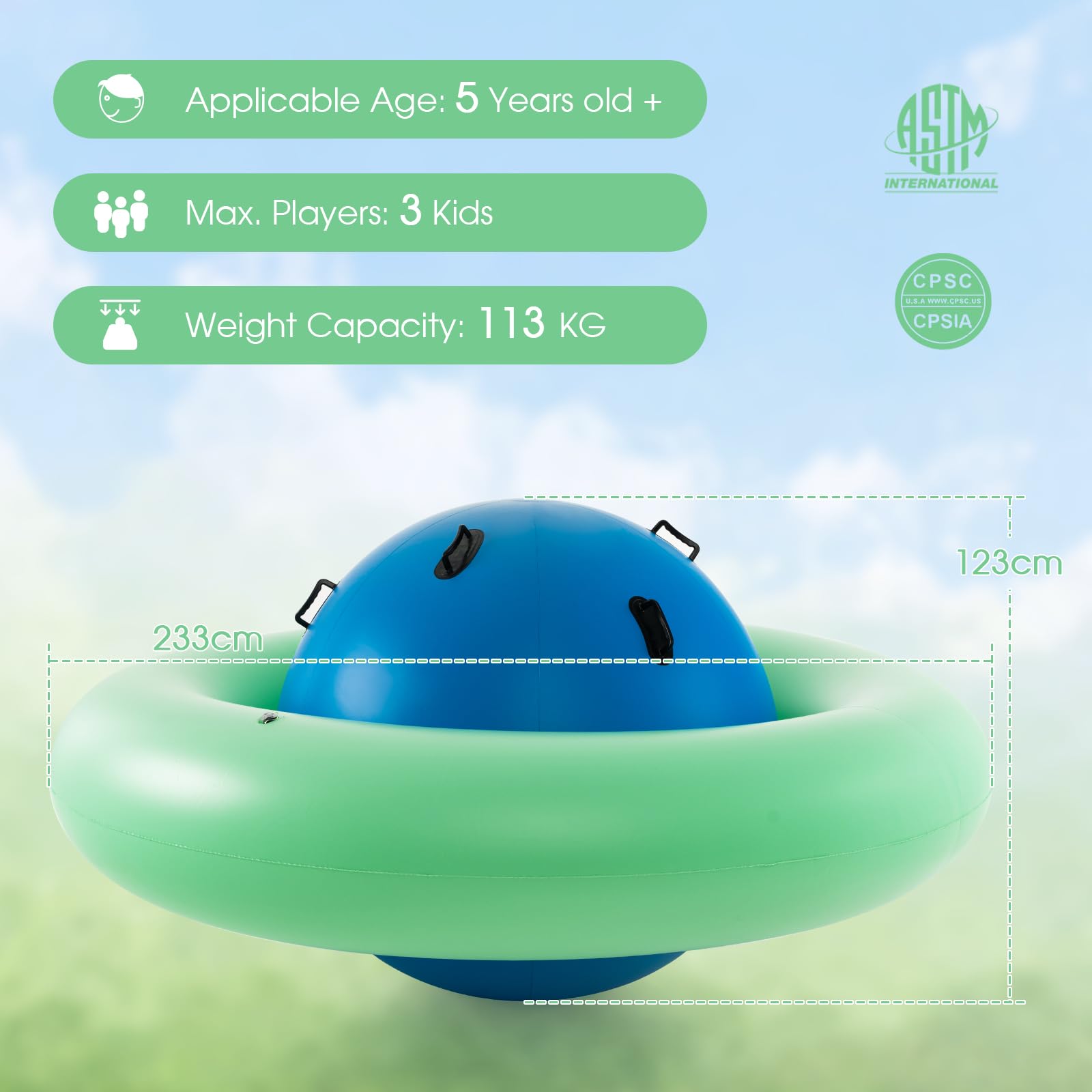 8FT Inflatable Dome Rocker Bouncer, Outdoor Kids Giant Roll and Play Seesaw Rocker with 6 Secure Handles - Image 7