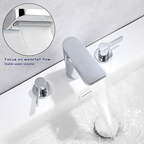 Miniatura 3 de POP SANITARYWARE Grifo de lavabo de baño cromado de 2 manijas para 3 agujeros, latón macizo de 8 pulgadas, cascada, grifo mezclador de lavabo