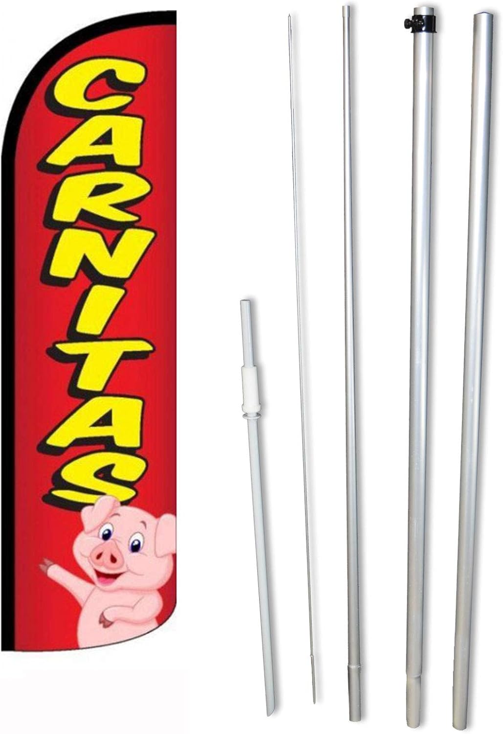 NEOPlex - "Carnitas" Complete Windless Feather Flag Kit - Includes 12' Windless Swooper Feather Flag, 15-Foot Flagpole, and Ground Spike