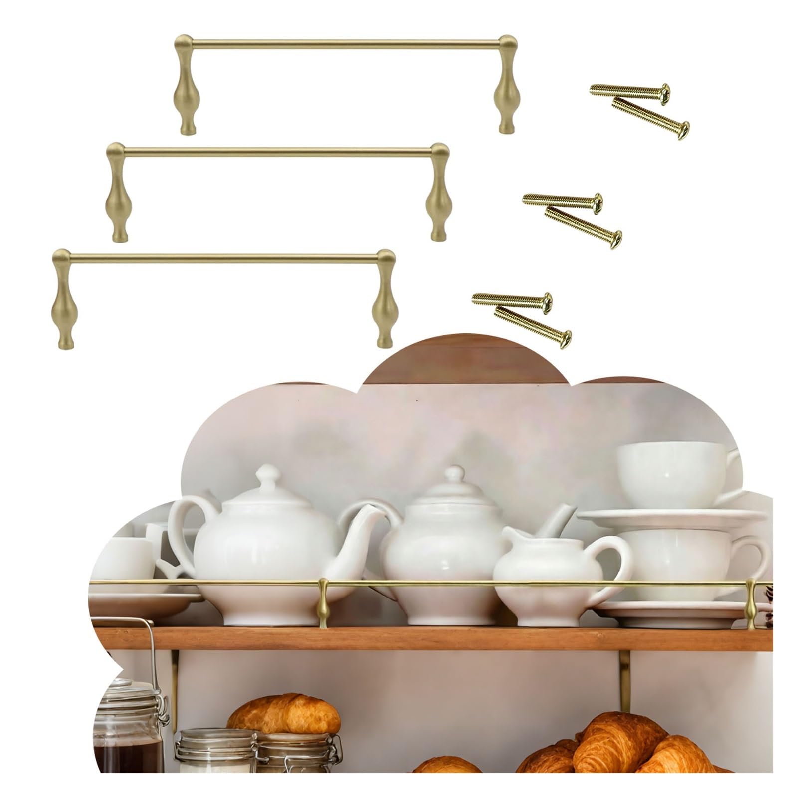 1/2/3 Pcs Pantry Shelf Brass Guard Rail, Kitchen Storage Cabinet Guardrail Bar, Anti-Fall Fence Set Enclosure Shoe Rack/Bookcase/Closet(3pcs,15in/38cm)