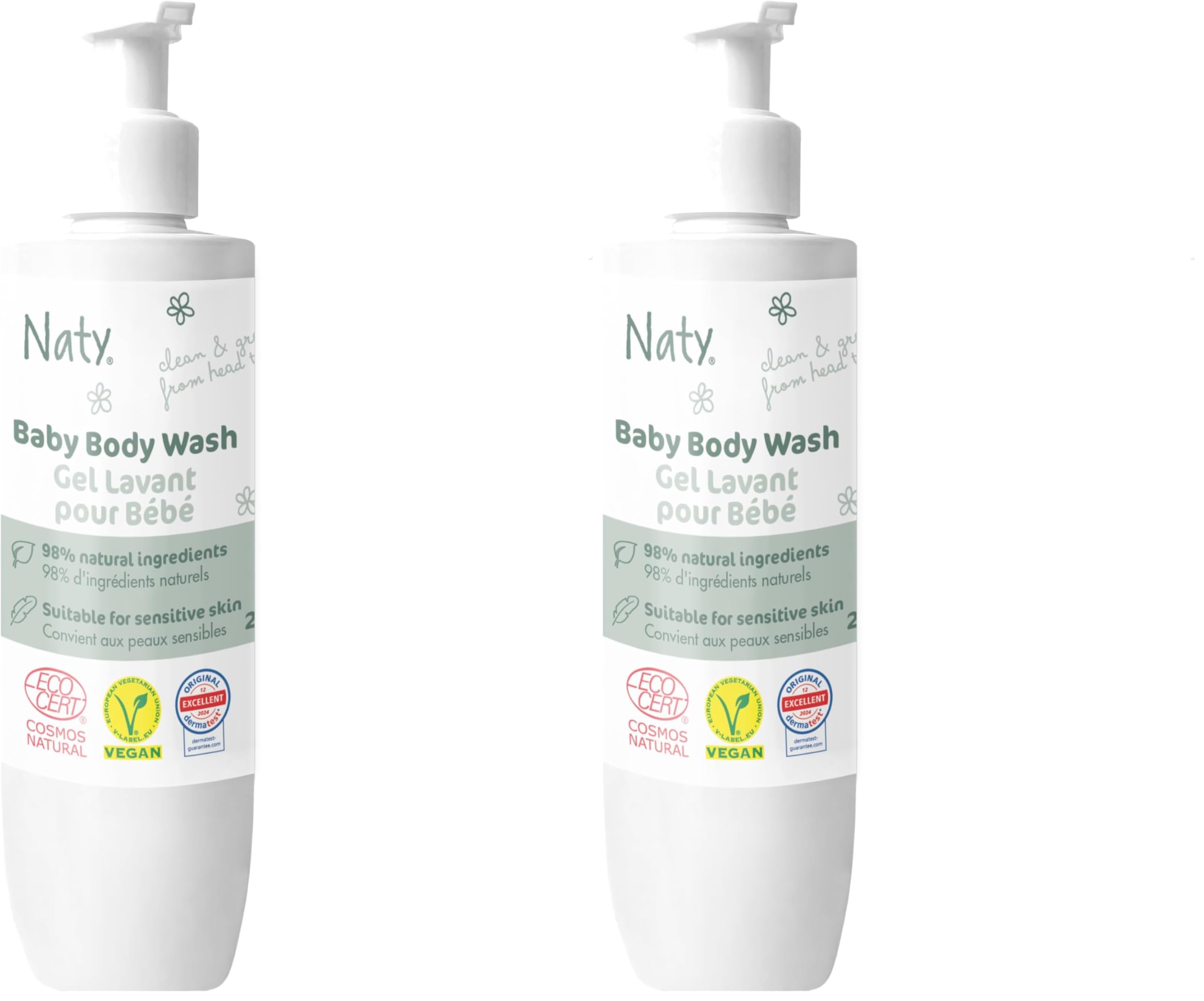 Naty Baby Waschgel 240ml – Waschlotion natürlichen Ursprungs, keine Tränen, ohne Duftstoffe, ohne Sulfate (SLS/SLES), dermatologisch getestet, vegan, zertifizierte Naturkostmetik (COSMOS Natural)