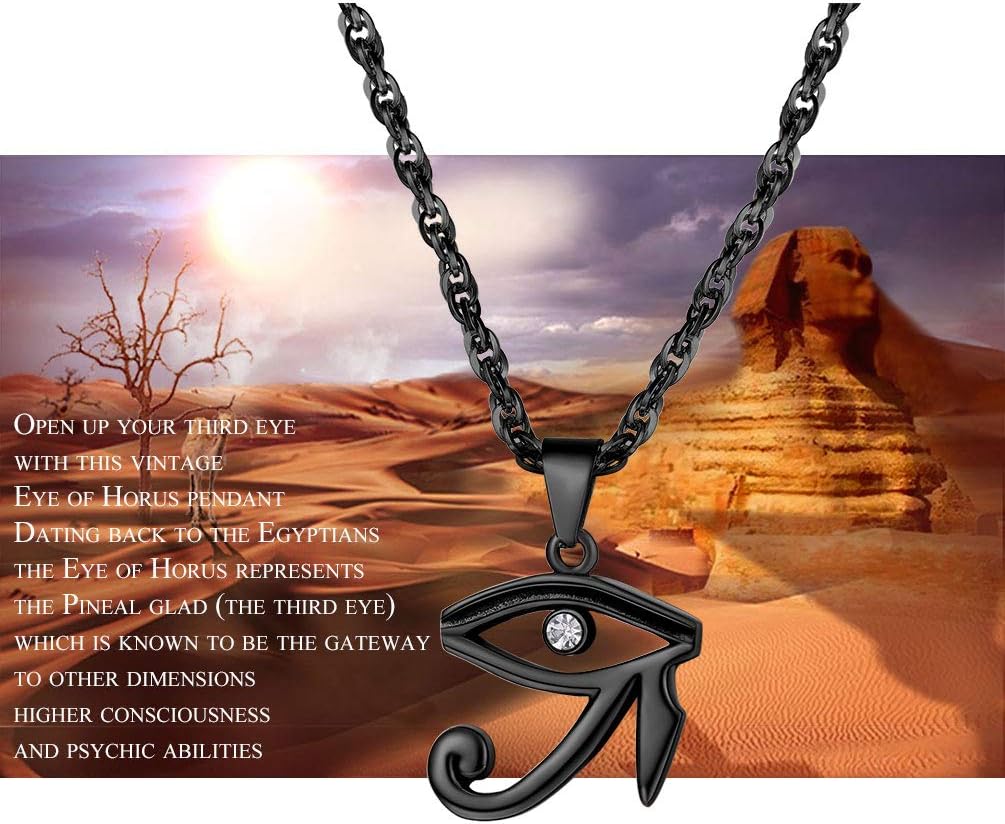 PROSTEEL Egyptian Jewelry Eye Protection Necklace for Men, Stainless Steel Ankh Cross Necklace, Ancient Symbol of Amulet, Come with Box - Image 2