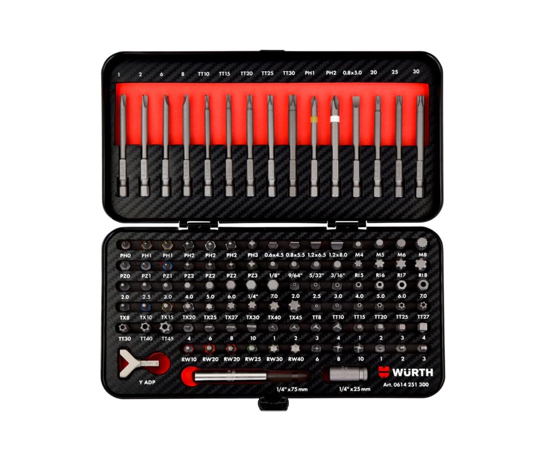 Würth Juego de puntas de 105 piezas - Amplia gama de puntas estándar y de seguridad para ejecución corta y larga Bitbox Bitset
