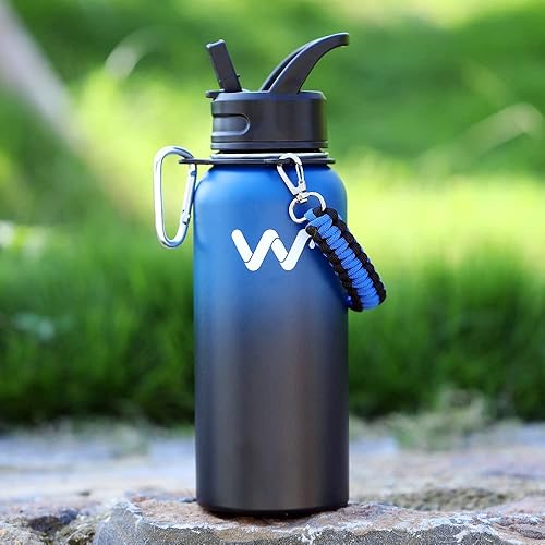 Miniatura 7 de WEREWOLVES Botella de agua aislada con asas de paracaídas, correa, tapa de popote y tapa de boquilla, botella de agua reutilizable de boca ancha al