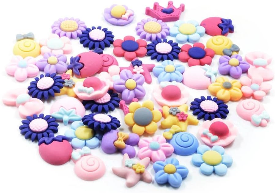 JAZZY PEARLS® 50 Pieces Lots Mixed DIY Kawaii Flatbacks Resin Flat Back Flowers Star Lollipop Cabochon Buttons Scrapbooking Slime Charm DIY Embellishment Craft