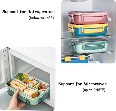 Bento Lunch Box with Tableware, 1200ML Lunch Box-Double Layered 6 Compartment Bento Box, Built-in Utensil Set, Leak-Proof (Green-II)