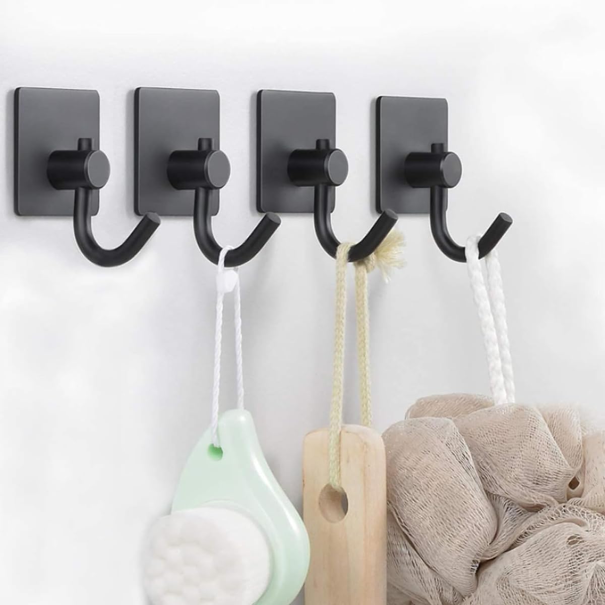 Adhesive Hooks Waterproof Stainless Steel Hooks for Hanging Coat, Hat,Towel Robe Hook Rack Wall Mount- Bathroom and Bedroom-Black