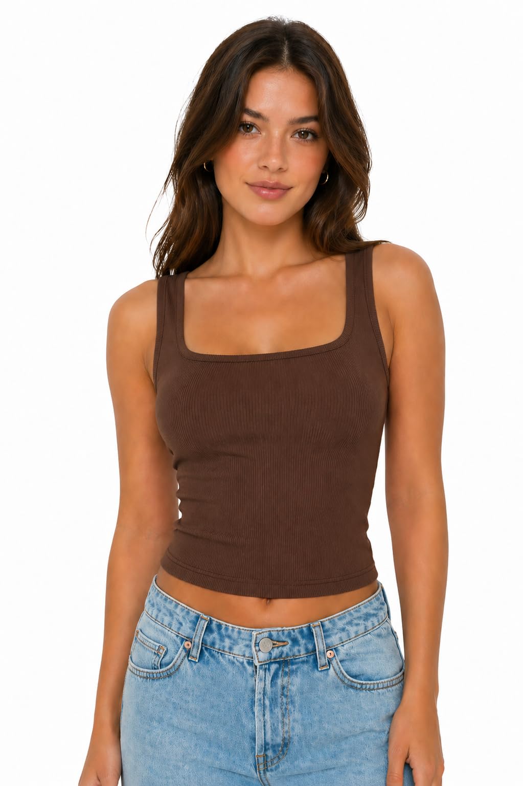 Women’s Ribbed Tank Top | Square Neck Sleeveless Stretch Camisole Crop Top for Women | Soft Fitted Casual Summer Basic Top for Jeans, Skirts & Layering-picture-21