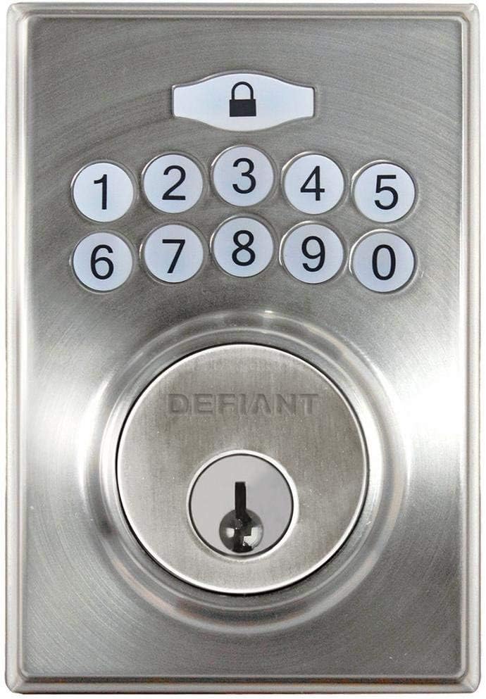 Defiant Electronic Deadbolt Square Keyless Entry Satin Nickel